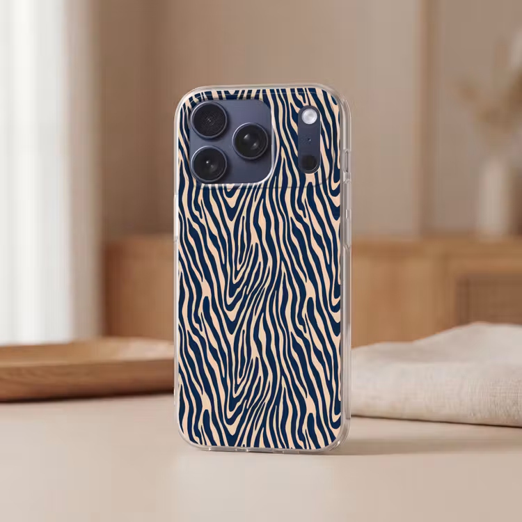 Telefoonhoesje Softcase - Zebra - Patroon - Blauw - Beige — 3