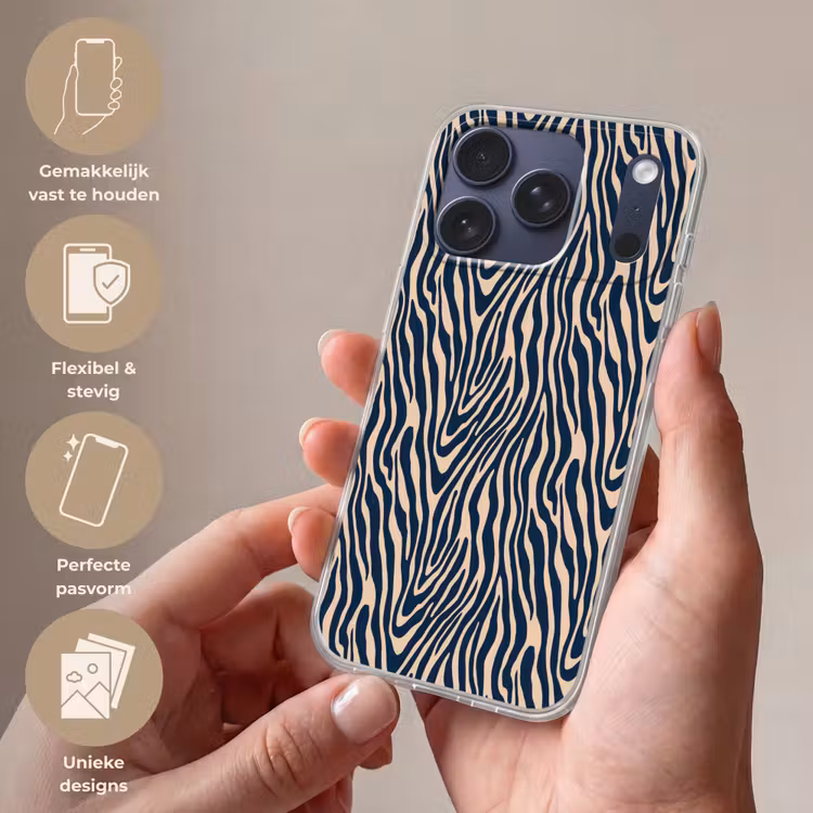 Telefoonhoesje Softcase - Zebra - Patroon - Blauw - Beige — 4