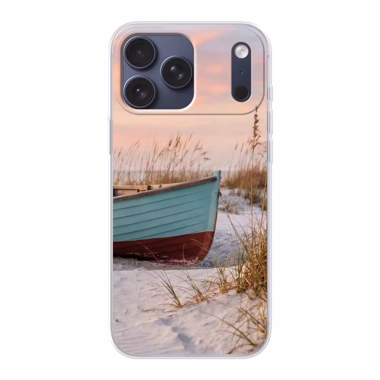Telefoonhoesje Softcase - Rustiek - Roeiboot - Zandstrand — 1