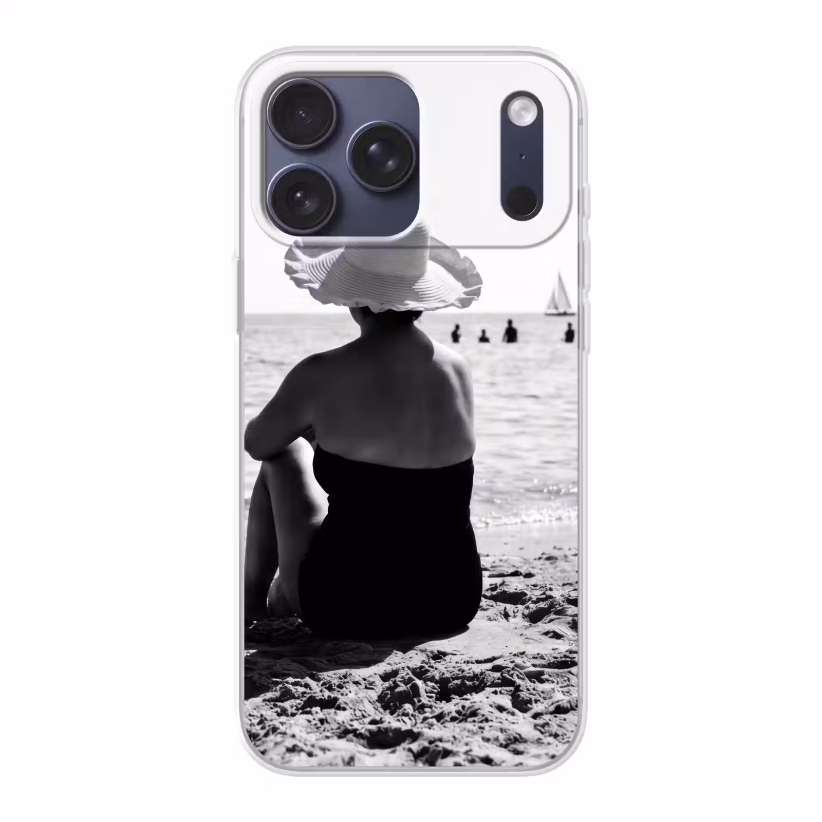 Telefoonhoesje Softcase - Frauen - Sonnenhut - Strand - Schwarz - Weiß — 1