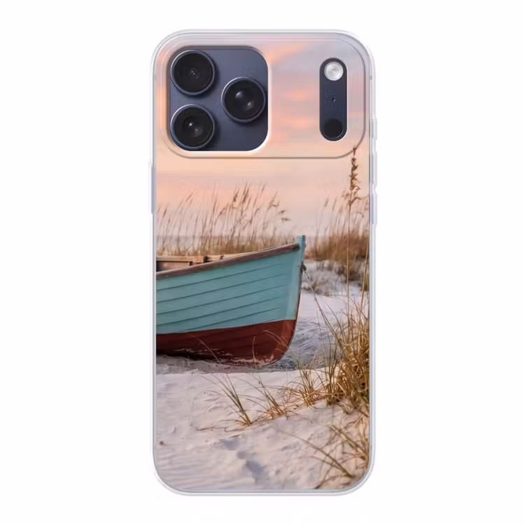 Telefoonhoesje Softcase - Rustiek - Roeiboot - Zandstrand — 1