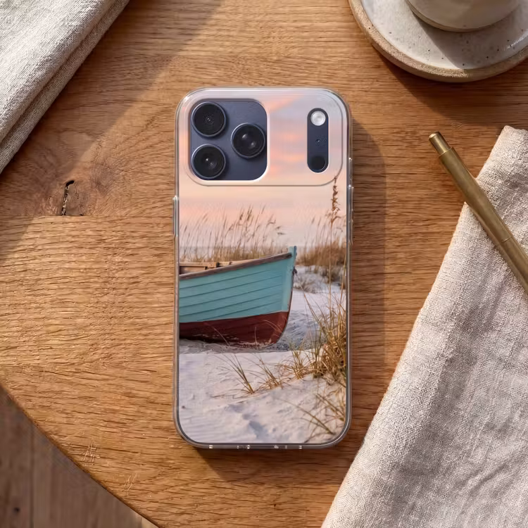 Telefoonhoesje Softcase - Rustiek - Roeiboot - Zandstrand — 2