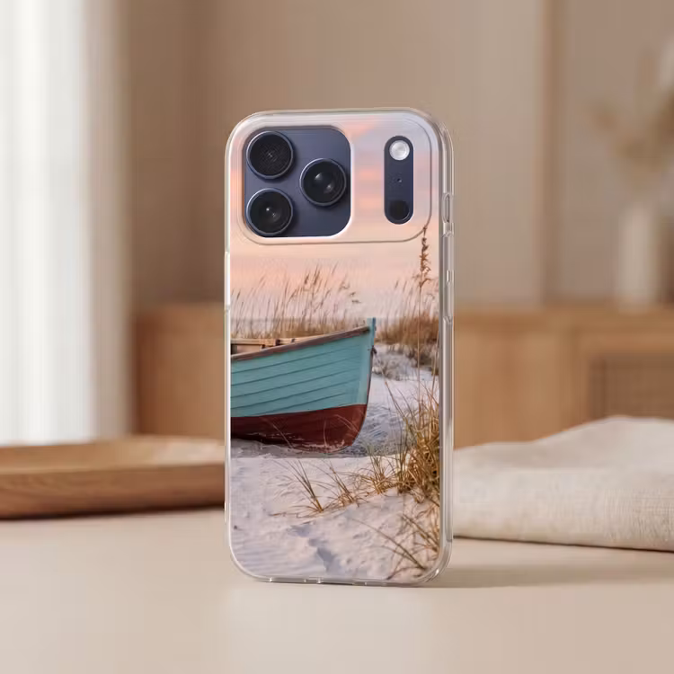 Telefoonhoesje Softcase - Rustiek - Roeiboot - Zandstrand — 3