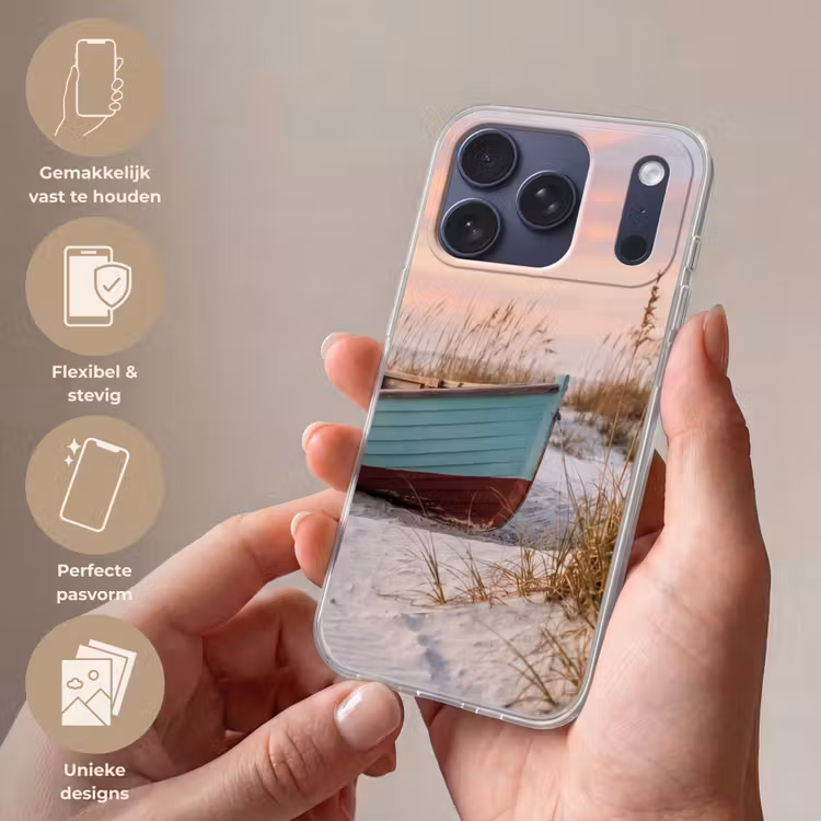 Telefoonhoesje Softcase - Rustiek - Roeiboot - Zandstrand — 4