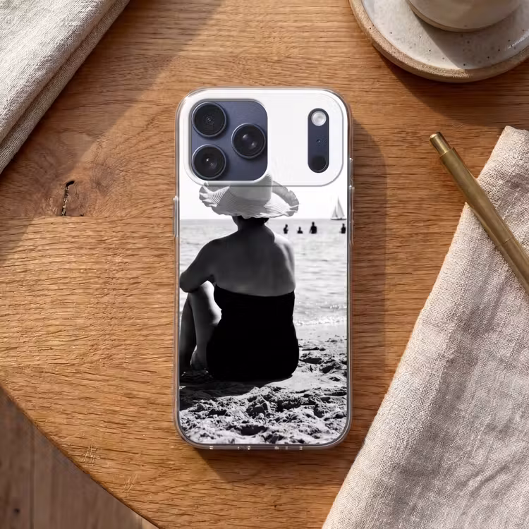 Telefoonhoesje Softcase - Frauen - Sonnenhut - Strand - Schwarz - Weiß — 2