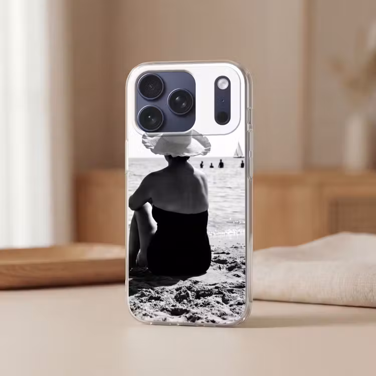 Telefoonhoesje Softcase - Frauen - Sonnenhut - Strand - Schwarz - Weiß — 3