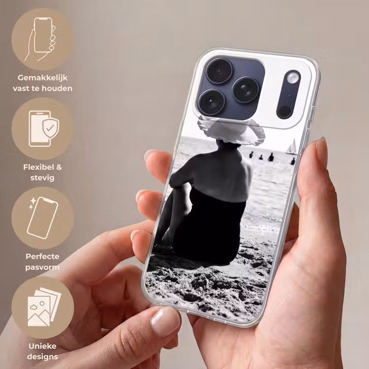 Telefoonhoesje Softcase - Frauen - Sonnenhut - Strand - Schwarz - Weiß — 4