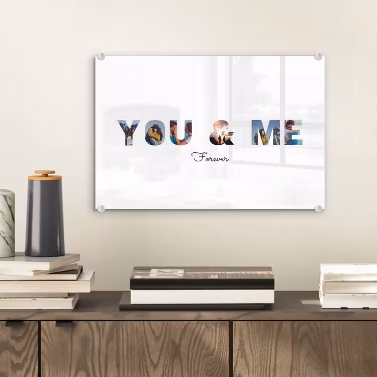 Gepersonaliseerd glas schilderij - You & Me - Lettercollage — 2