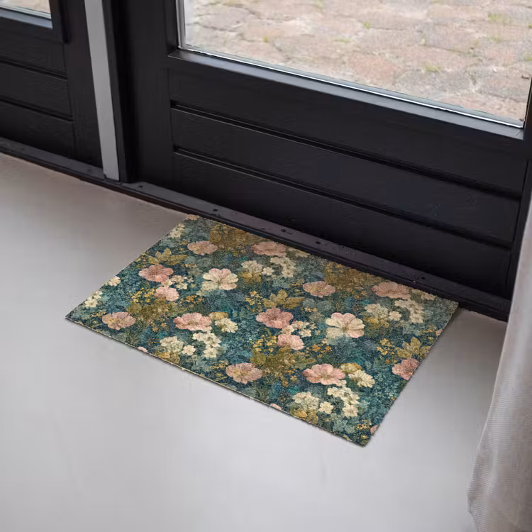 Deurmat - Bloemen Patroon Petrol — 2