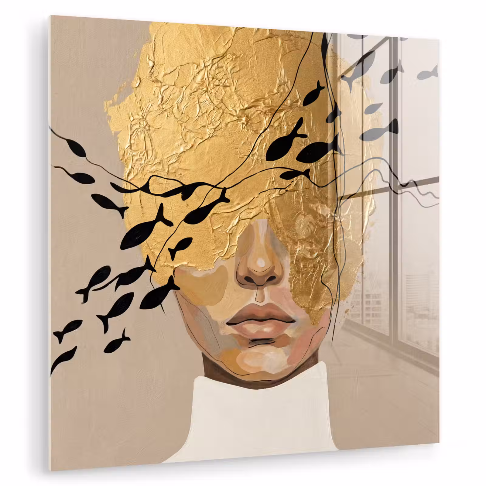 Glas schilderij - Modern - Vrouw - Goud — 1