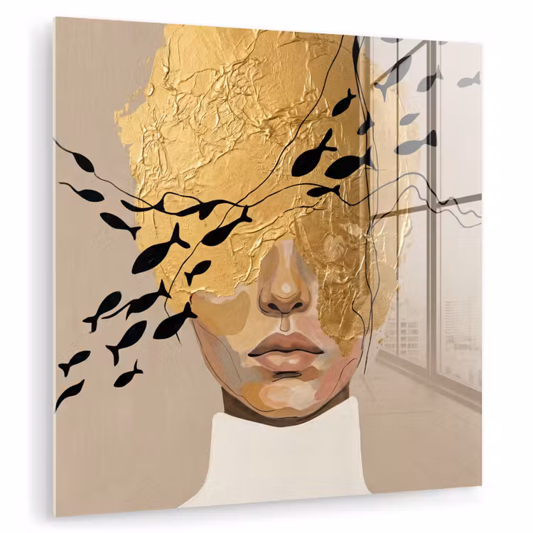 Glas schilderij - Modern - Vrouw - Goud — 1
