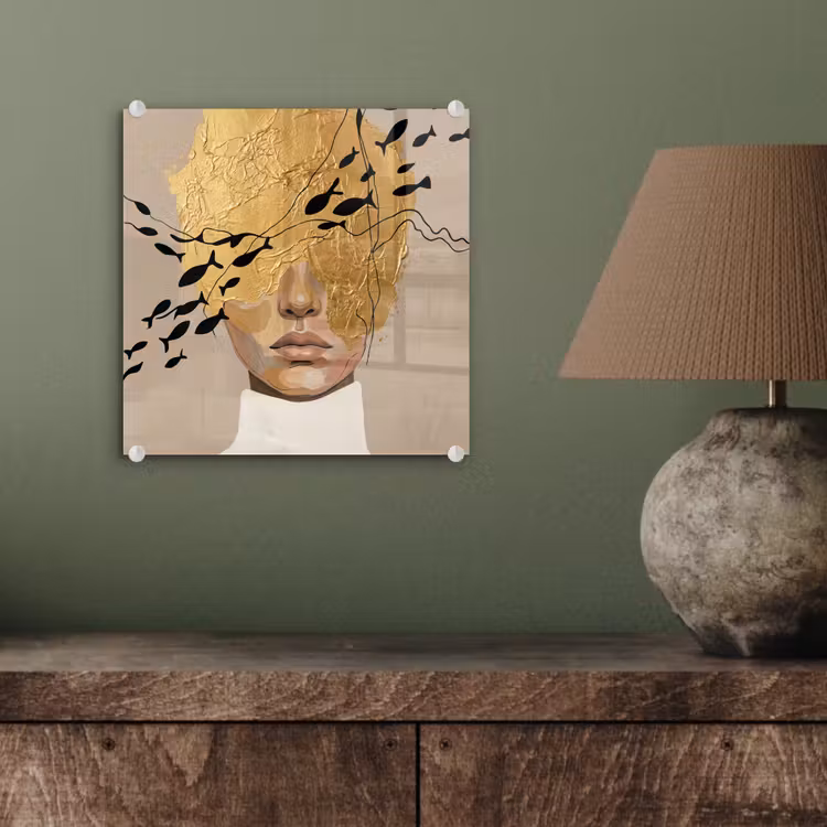 Glas schilderij - Modern - Vrouw - Goud — 4
