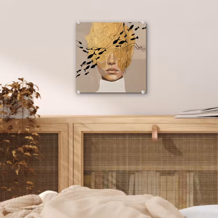 Glas schilderij - Modern - Vrouw - Goud — 5