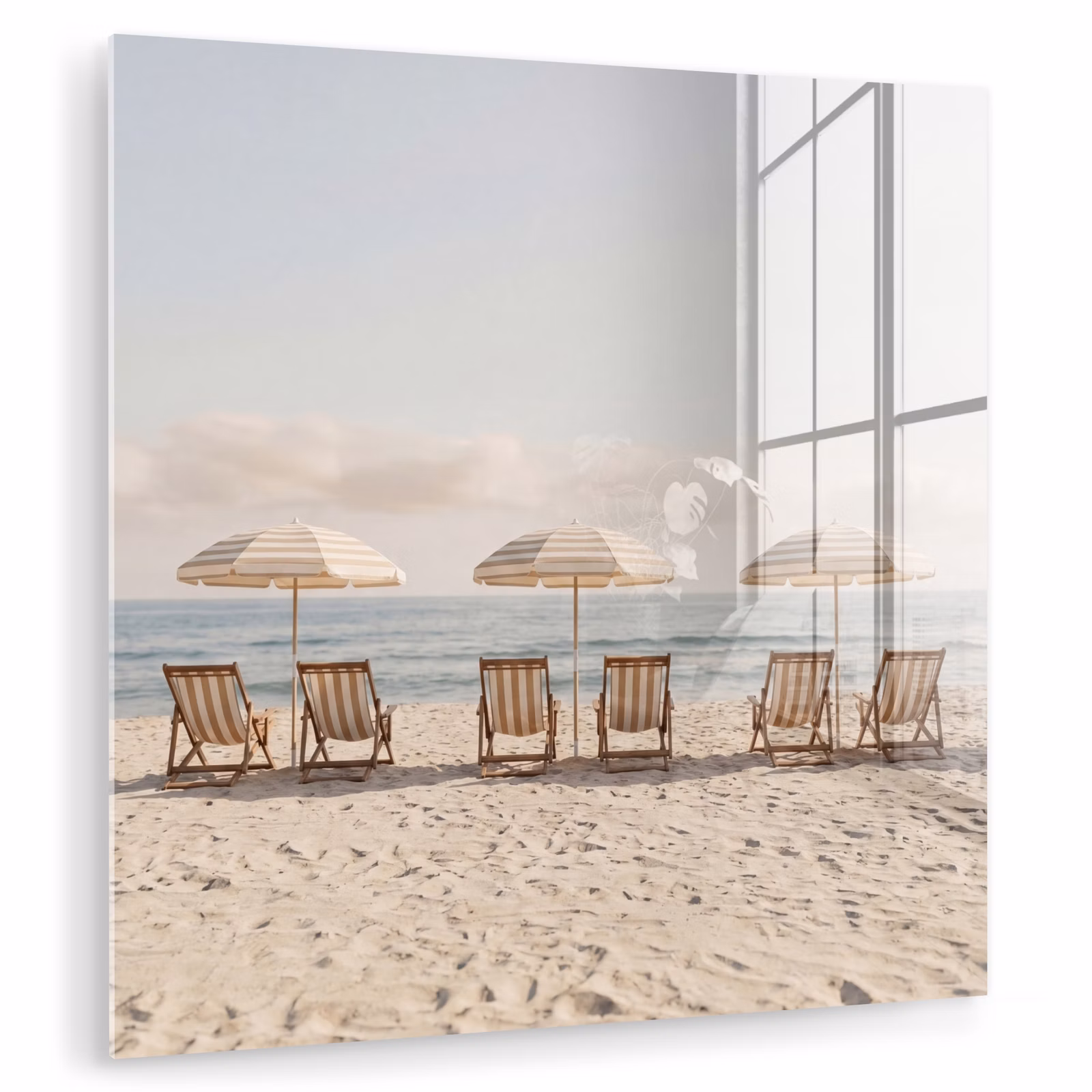 Glas schilderij - Strand - Stoelen - Parasol — 1