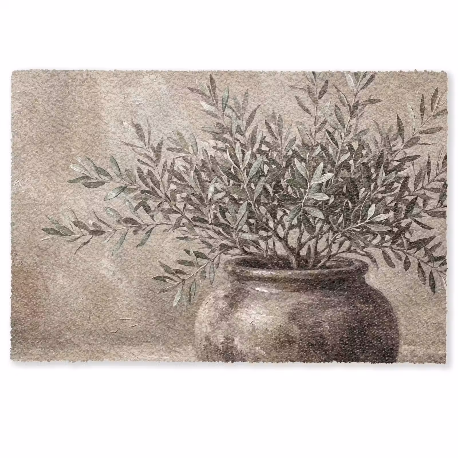 Deurmat - Olijfplant - Aardenpot - Abstract - Beige — 1