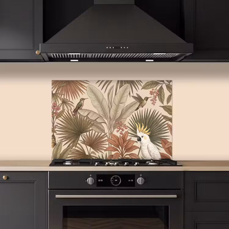 Spatscherm keuken - Tropisch - Vogels - Beige — 2