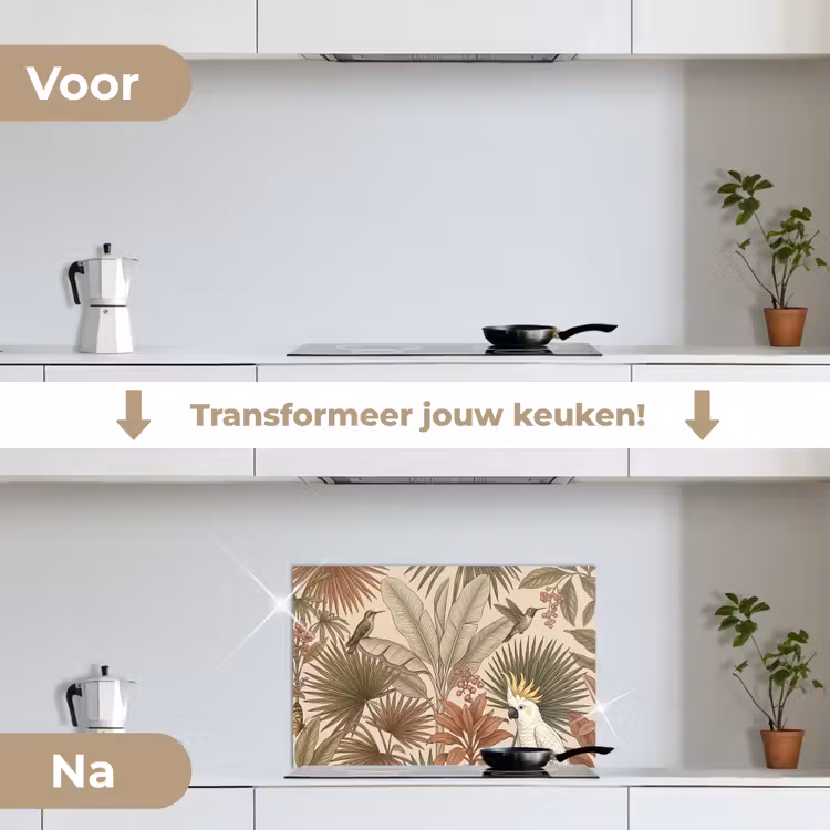 Spatscherm keuken - Tropisch - Vogels - Beige — 3