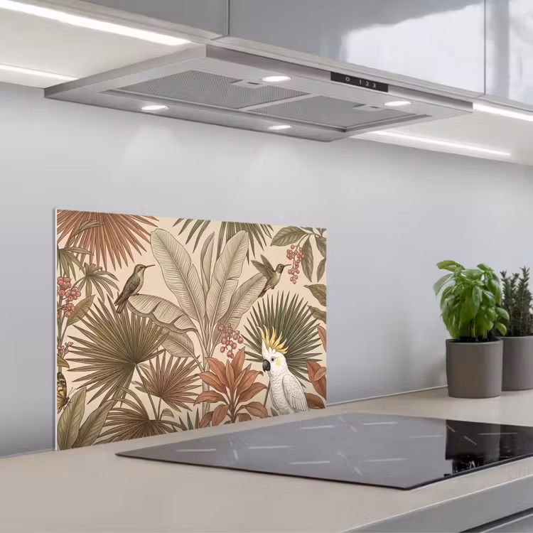 Spatscherm keuken - Tropisch - Vogels - Beige — 5