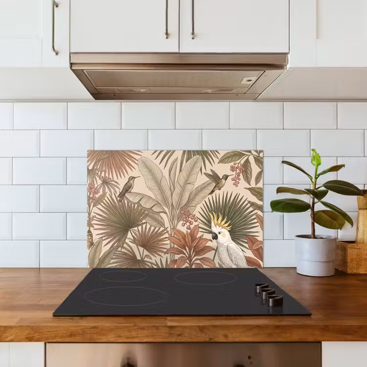Spatscherm keuken - Tropisch - Vogels - Beige — 6