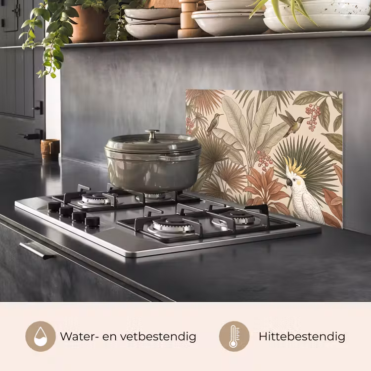 Spatscherm keuken - Tropisch - Vogels - Beige — 7