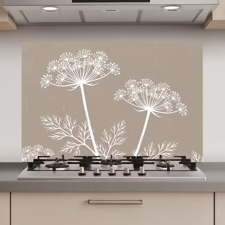 Spatscherm keuken - Grafisch - Fluitenkruid - Taupe