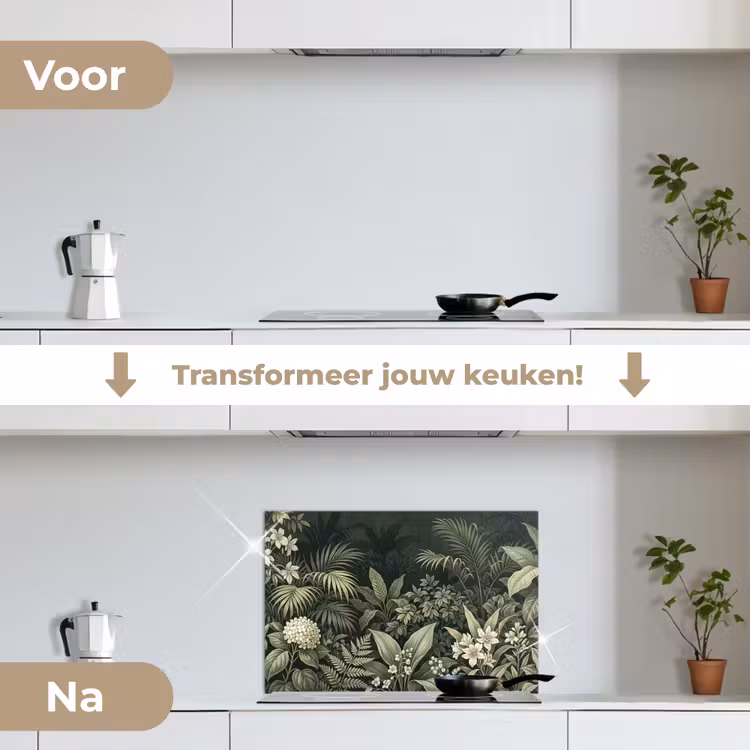 Spatscherm keuken - Botanische Jungle Donkergroen — 3