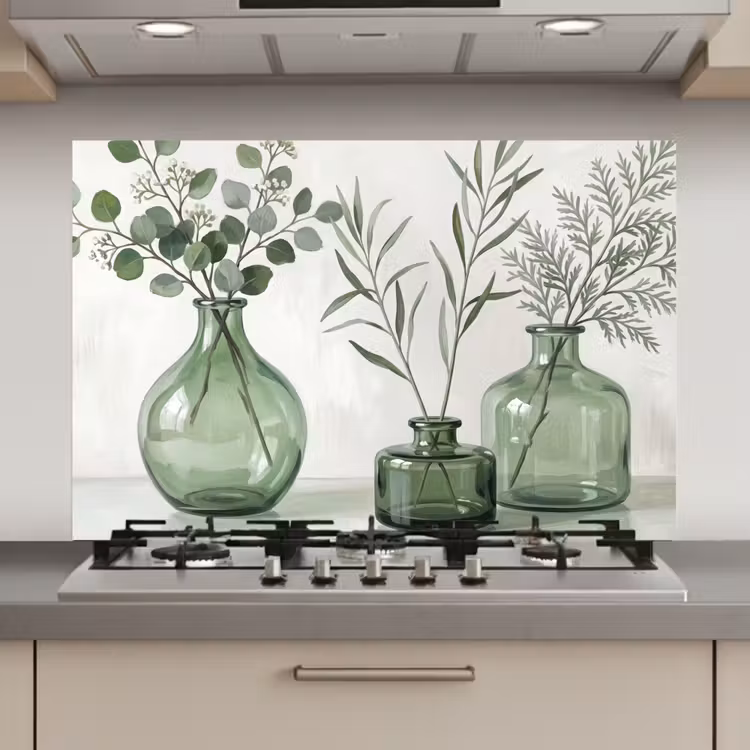 Spatscherm keuken - Vazen - Bladeren - Groen
