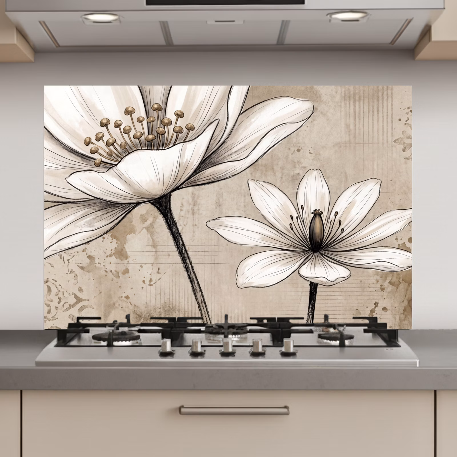 Spatscherm keuken - Witte Bloemen Vintage — 1