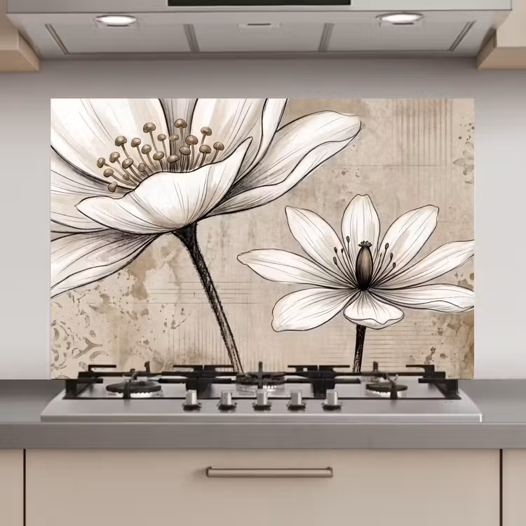 Spatscherm keuken - Witte Bloemen Vintage
