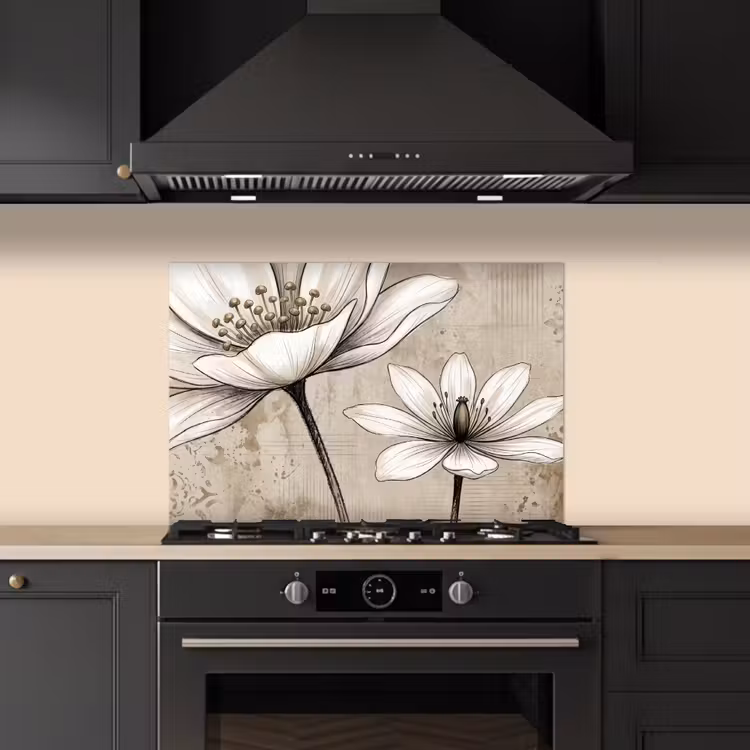 Spatscherm keuken - Witte Bloemen Vintage — 2
