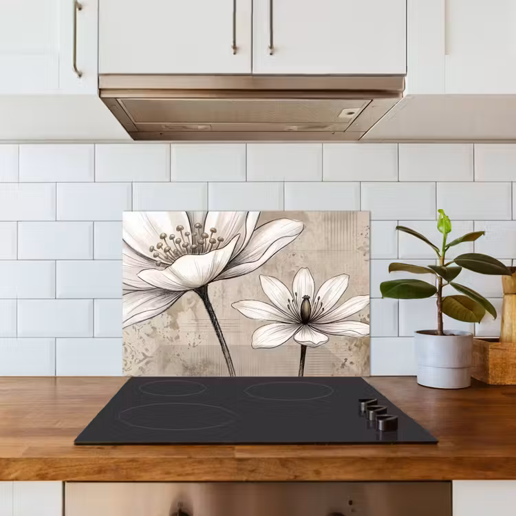 Spatscherm keuken - Witte Bloemen Vintage — 6