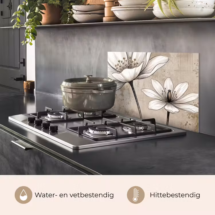 Spatscherm keuken - Witte Bloemen Vintage — 7
