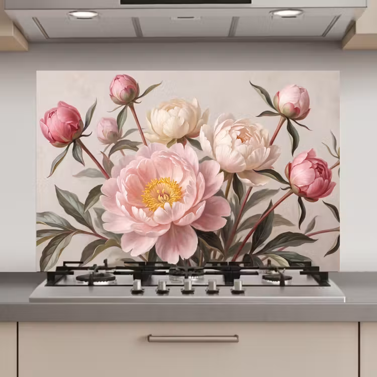 Spatscherm keuken - Pioenrozen - Boeket - Roze