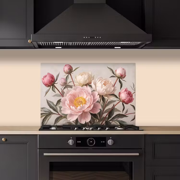 Spatscherm keuken - Pioenrozen - Boeket - Roze — 2