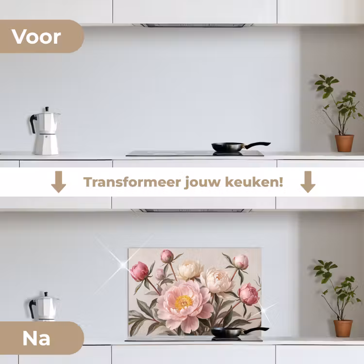 Spatscherm keuken - Pioenrozen - Boeket - Roze — 3
