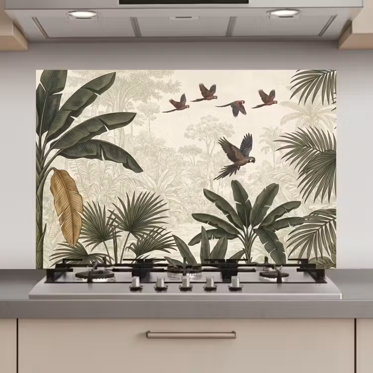 Spatscherm keuken - Papagaaien - Jungle - Tropisch - Green