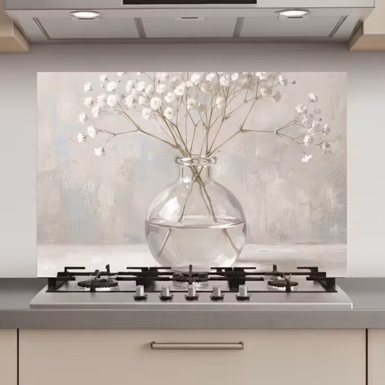 Spatscherm keuken - Gipskruid - Vaas - Wit