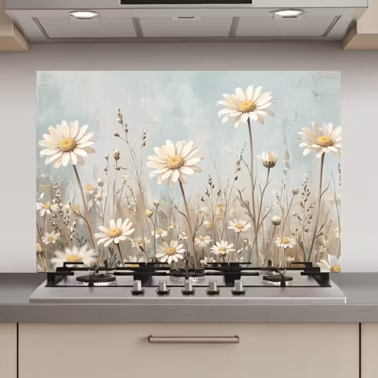Spatscherm keuken - Madelief - Illustratie - Wit