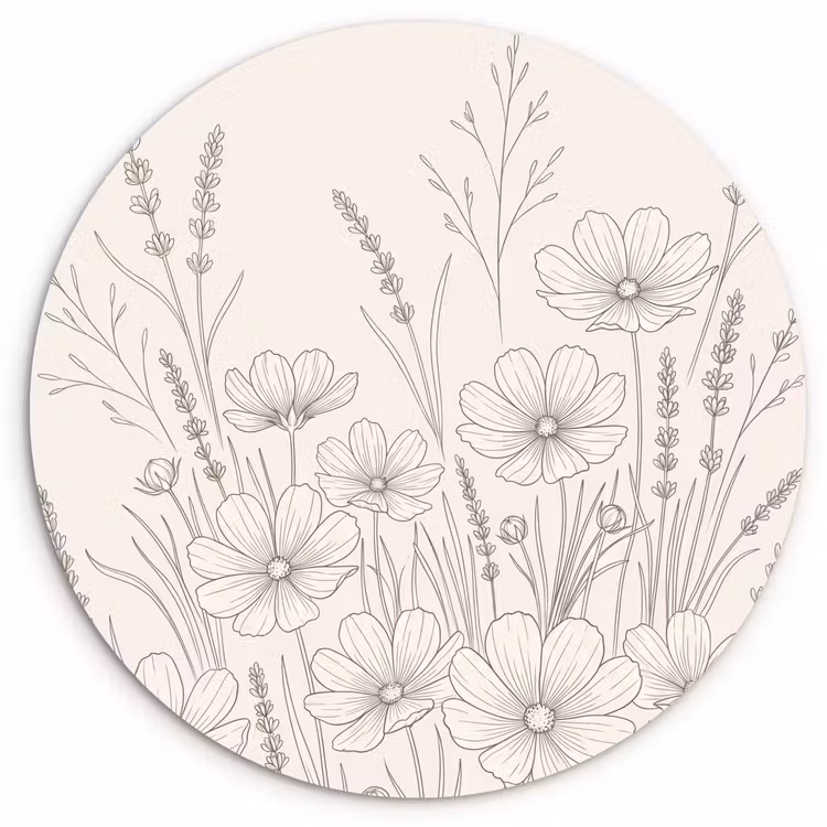 Muurcirkel - Minimalistisch - Modern - Bloemen - Beige