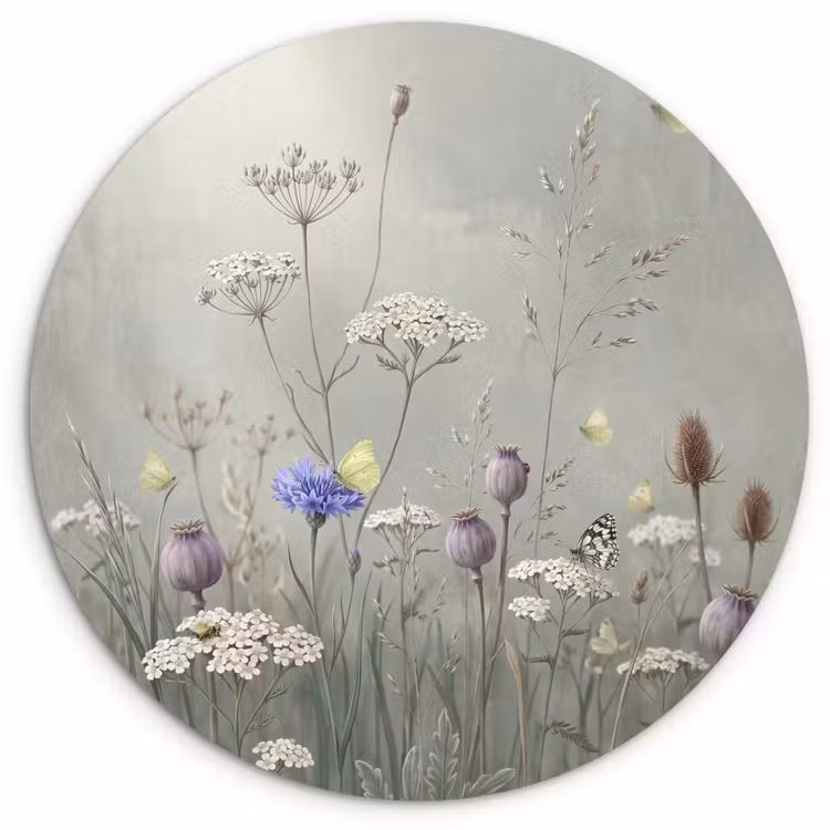 Muurcirkel - Vlinders - Wildbloemen - Illustratie - Kleurrijk