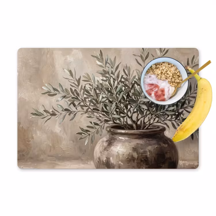 Placemat - 6 stuks - Olijfplant - Aardenpot - Abstract - Beige