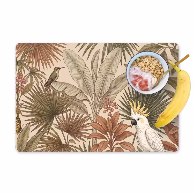 Placemat - 6 stuks - Tropisch - Vogels - Beige