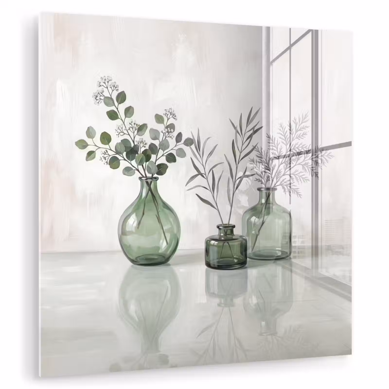 Glas schilderij - Vazen - Bladeren - Groen — 1