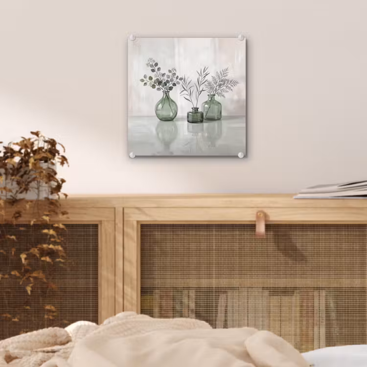 Glas schilderij - Vazen - Bladeren - Groen — 5