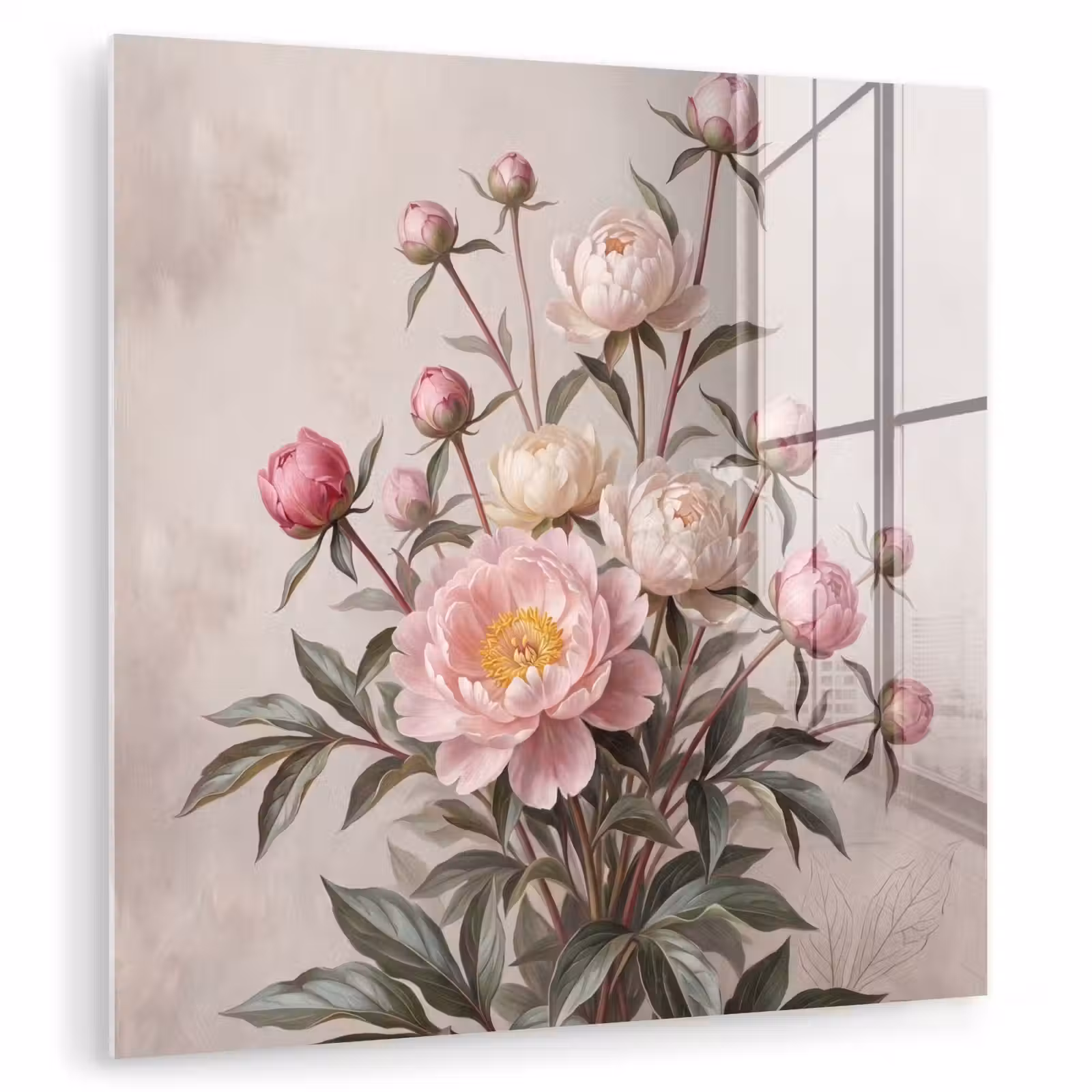 Glas schilderij - Pioenrozen - Boeket - Roze — 1