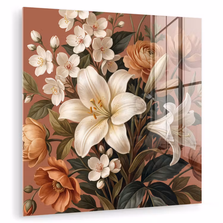 Glas schilderij - Boeket - Retro - Kleurrijk