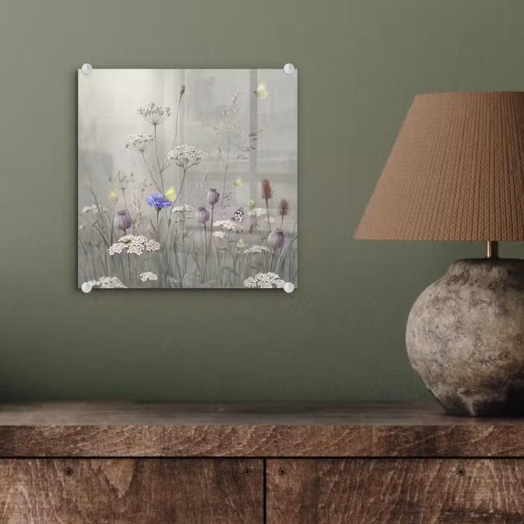 Glas schilderij - Vlinders - Wildbloemen - Illustratie - Kleurrijk — 4
