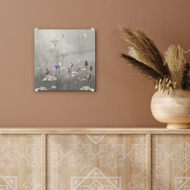 Glas schilderij - Vlinders - Wildbloemen - Illustratie - Kleurrijk — 6