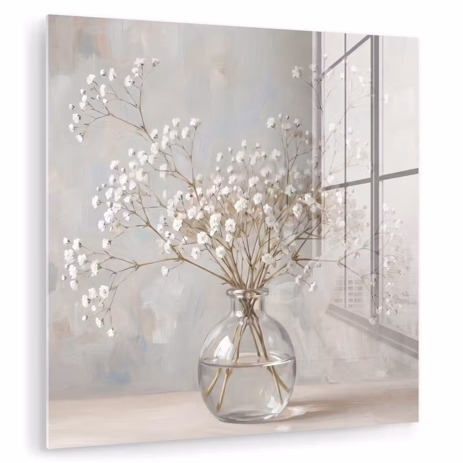 Glas schilderij - Vaas - Gipskruid - Wit — 1