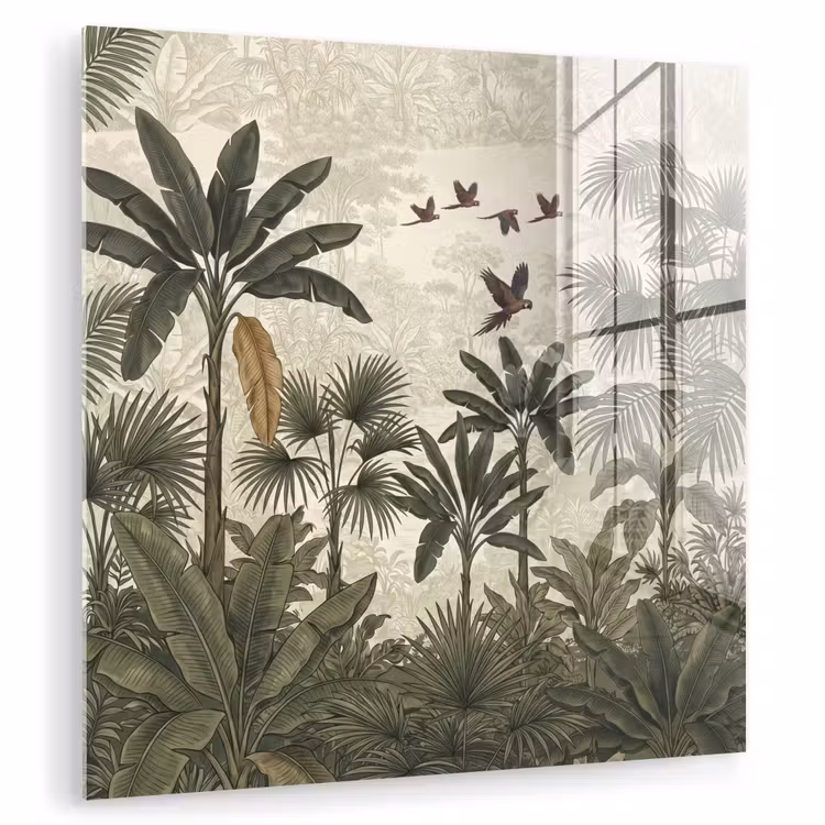 Glas schilderij - Papagaaien - Jungle - Tropisch - Green